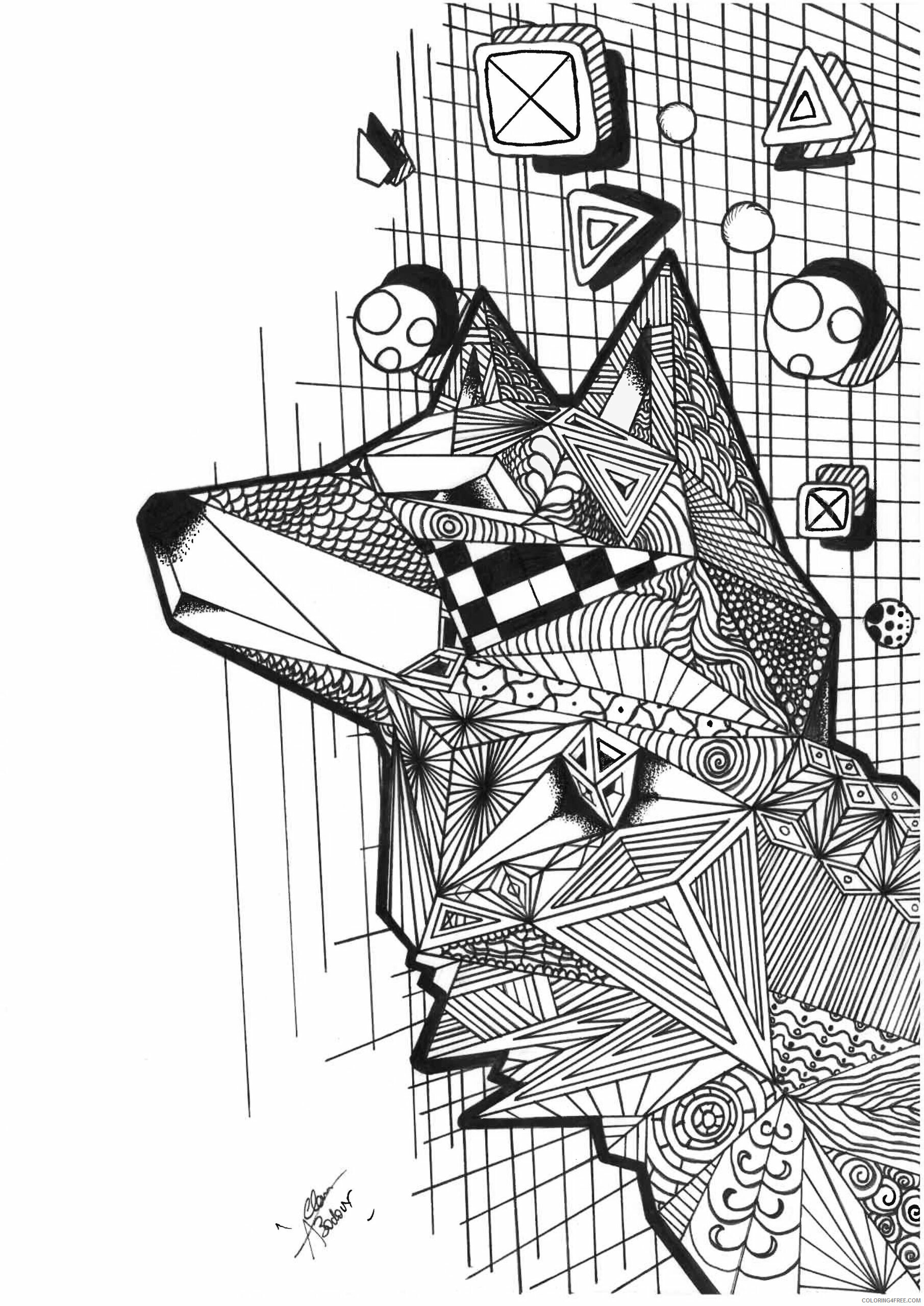 Animal Zentangle Coloring Pages adult cubic wolf zen Printable 2020 148 Coloring4free