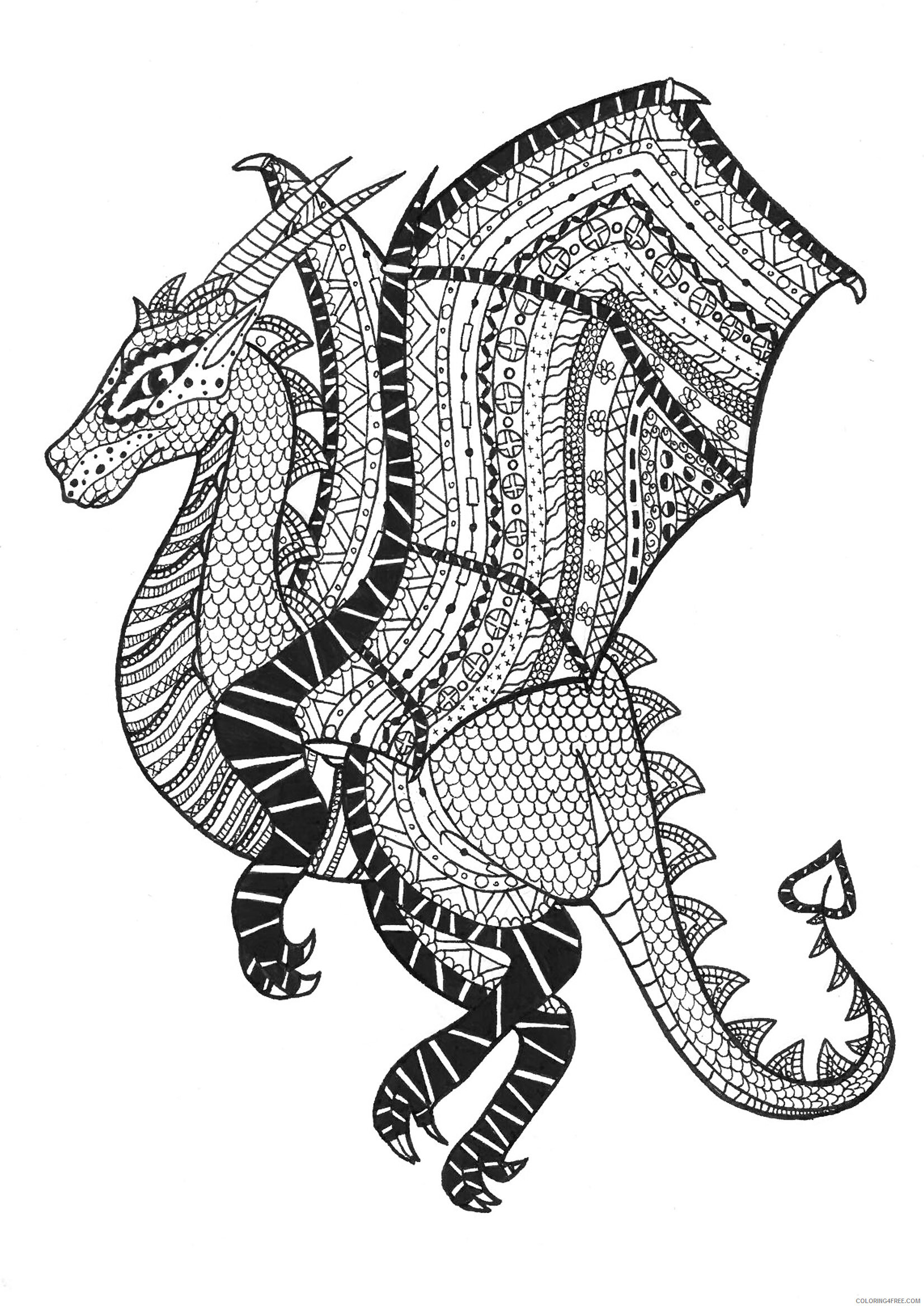 Animal Zentangle Coloring Pages adults dragon zentangle rachel Printable 2020 150 Coloring4free