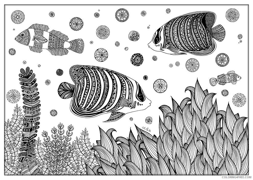 Animal Zentangle Coloring Pages adults fish zentnagle sabrina Printable 2020 152 Coloring4free
