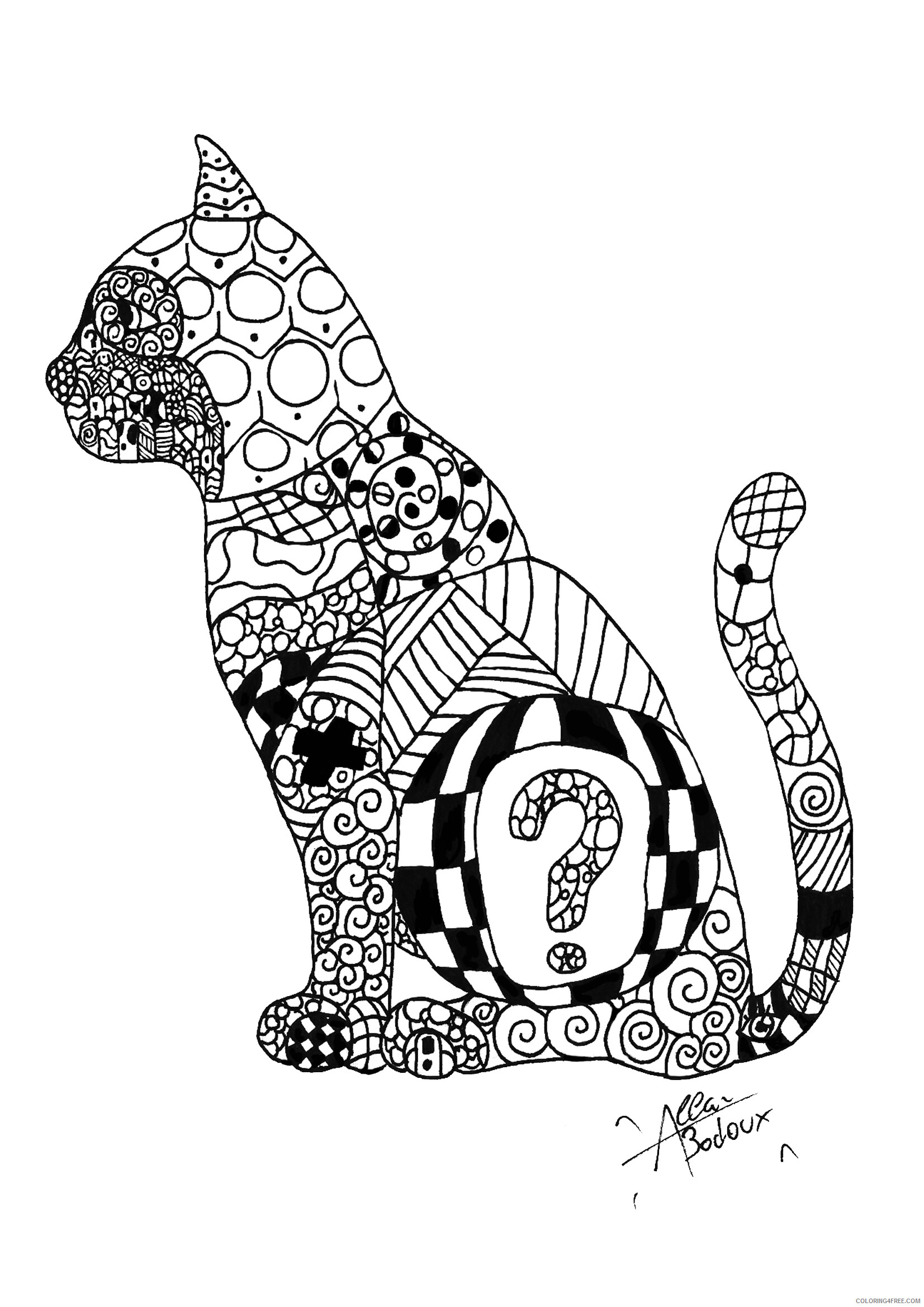 Animal Zentangle Coloring Pages adults zentangle cat Printable 2020 155 Coloring4free