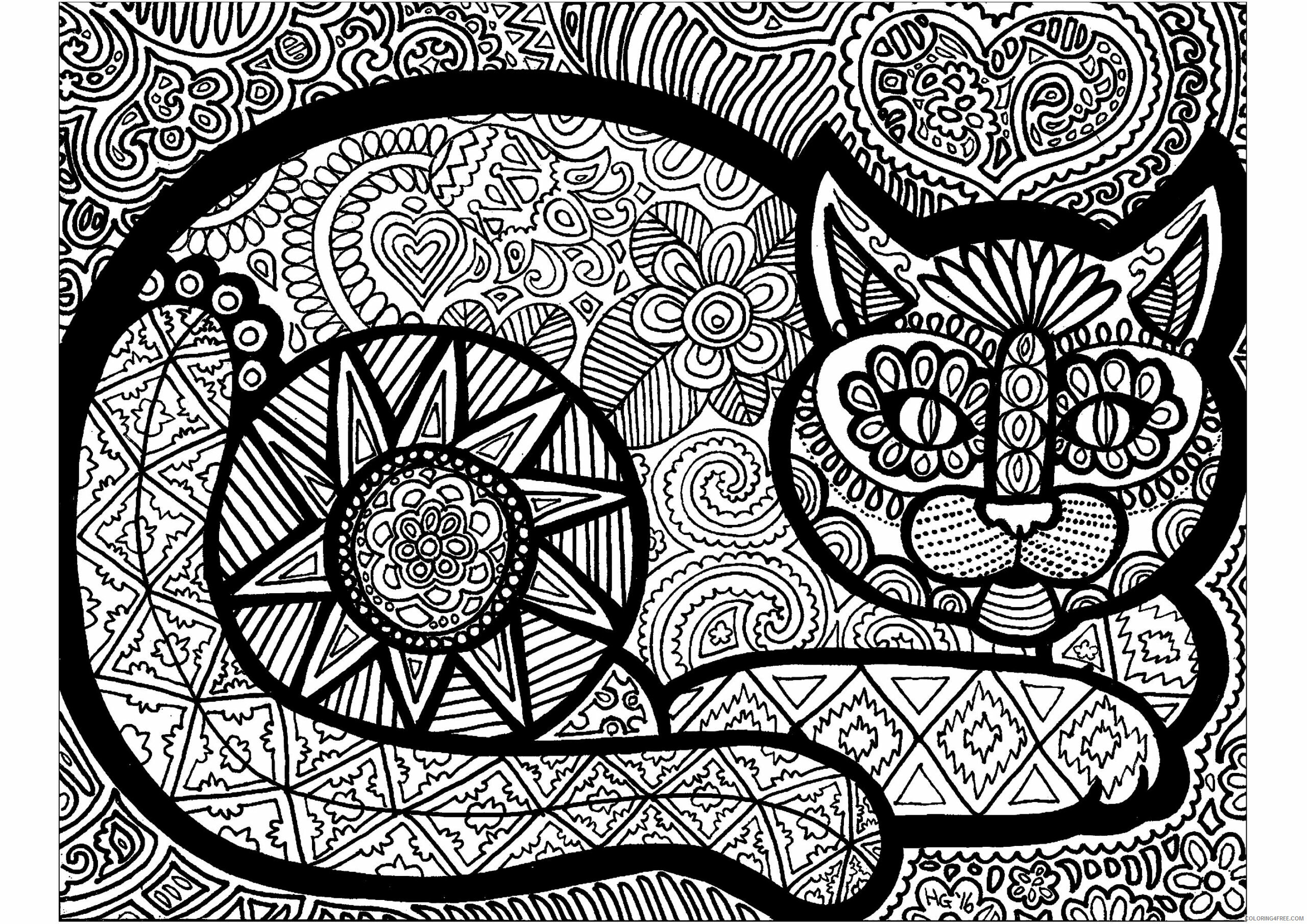 Animal Zentangle Coloring Pages lines of cat HGCreations Printable 2020 140 Coloring4free