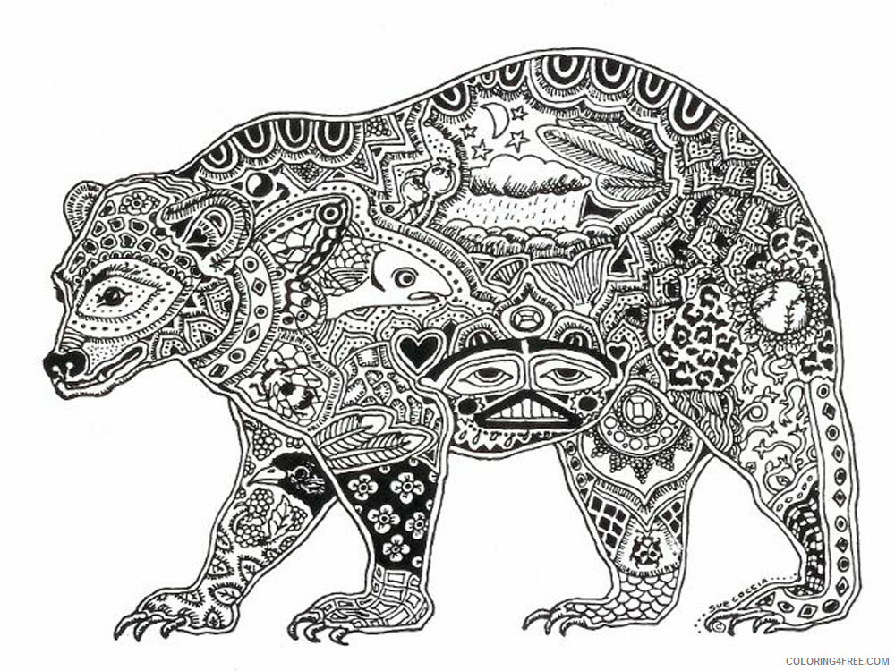 Animal Zentangle Coloring Pages zentangle bear 3 Printable 2020 197 Coloring4free