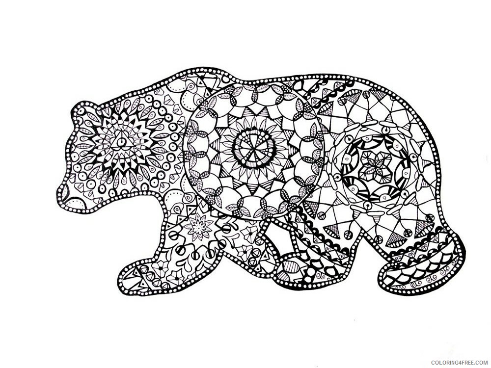 Animal Zentangle Coloring Pages zentangle bear 5 Printable 2020 198 Coloring4free