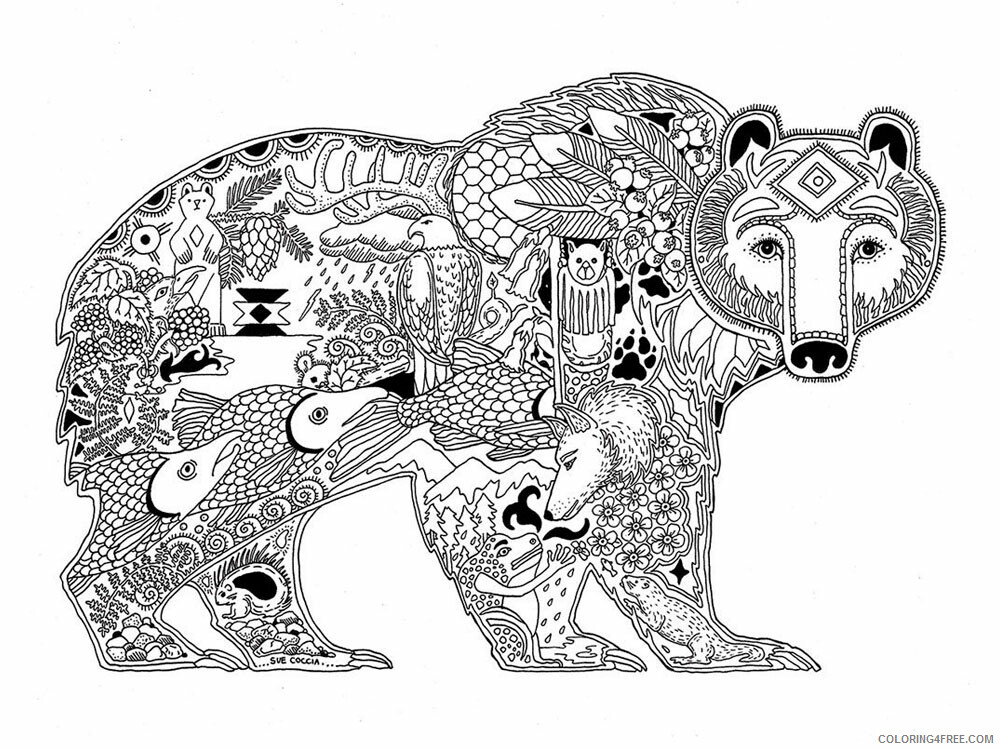 Animal Zentangle Coloring Pages zentangle bear 9 Printable 2020 202 Coloring4free