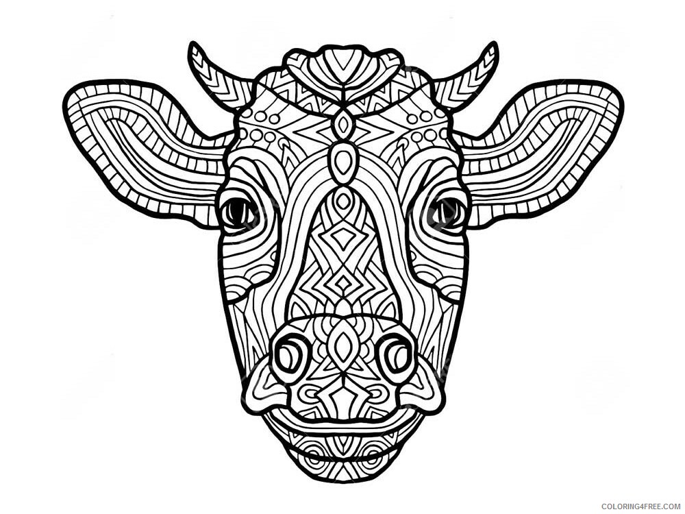 Animal Zentangle Coloring Pages zentangle cow 2 Printable 2020 237 Coloring4free