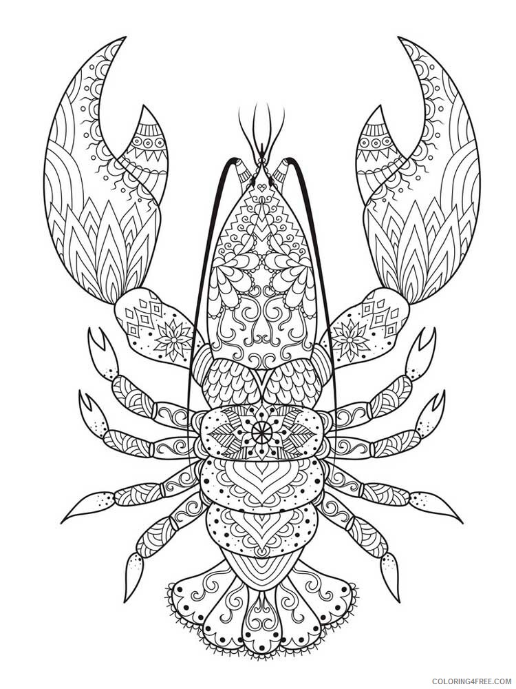 Animal Zentangle Coloring Pages zentangle crayfish 4 Printable 2020 257 Coloring4free