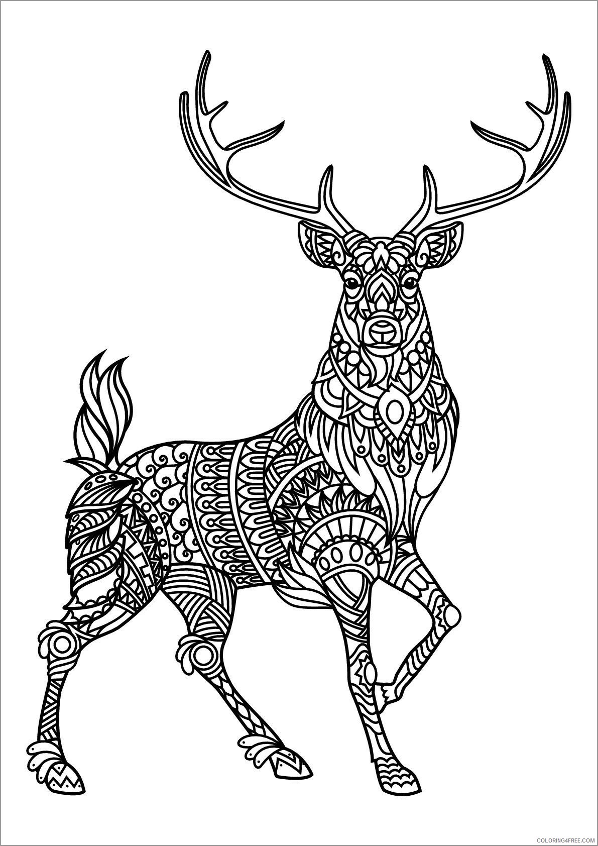 Animal Zentangle Coloring Pages zentangle mandala reindeer Printable 2020 456 Coloring4free