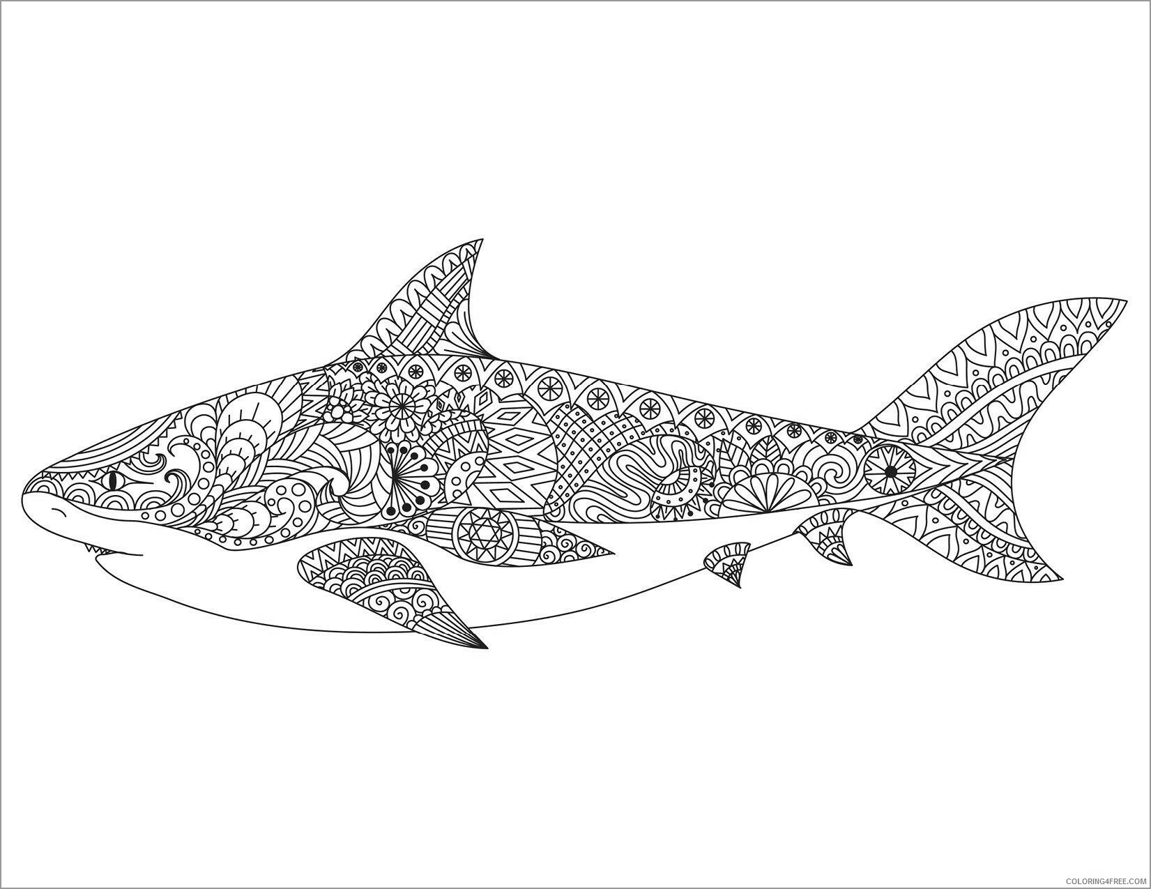 Animal Zentangle Coloring Pages zentangle mandala shark for adult Printable 2020 457 Coloring4free
