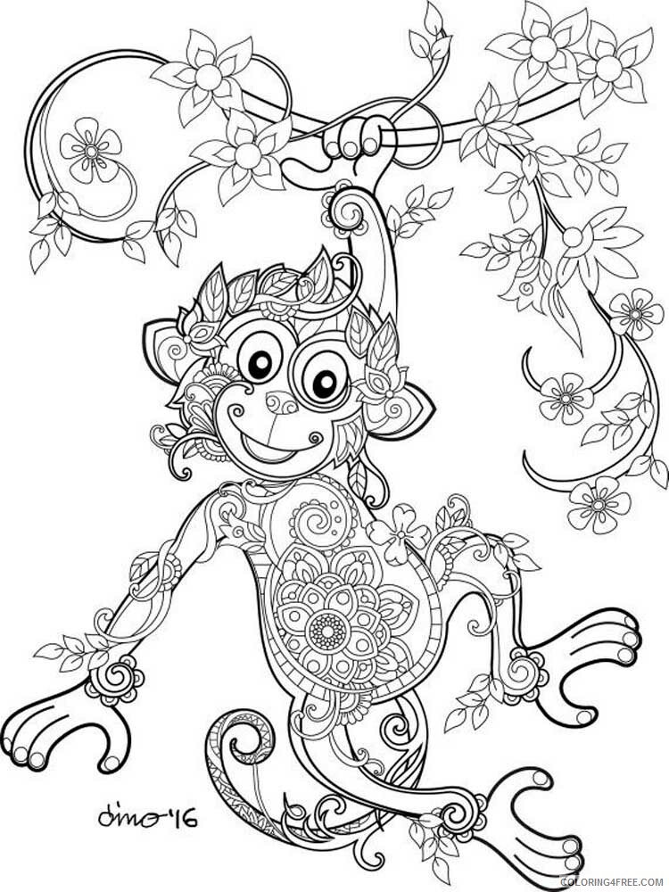Animal Zentangle Coloring Pages zentangle monkey 1 Printable 2020 458 Coloring4free