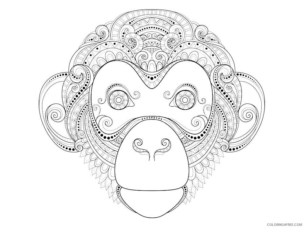 Animal Zentangle Coloring Pages zentangle monkey 11 Printable 2020 460 Coloring4free