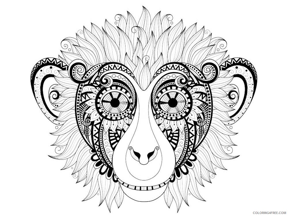 Animal Zentangle Coloring Pages zentangle monkey 12 Printable 2020 461 Coloring4free