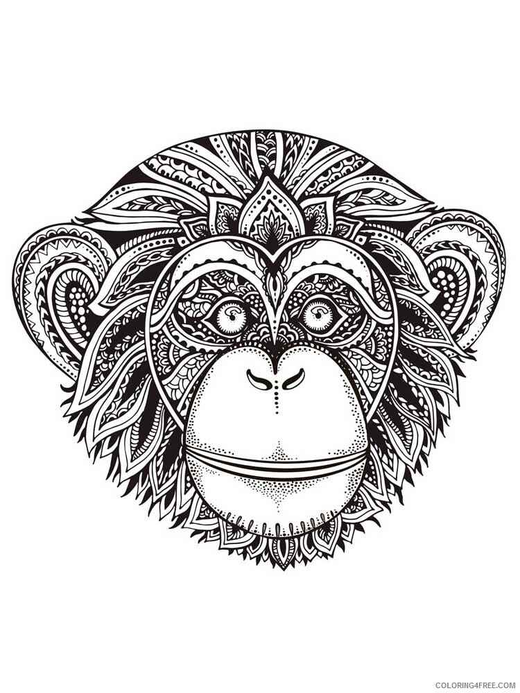Animal Zentangle Coloring Pages zentangle monkey 6 Printable 2020 465 Coloring4free