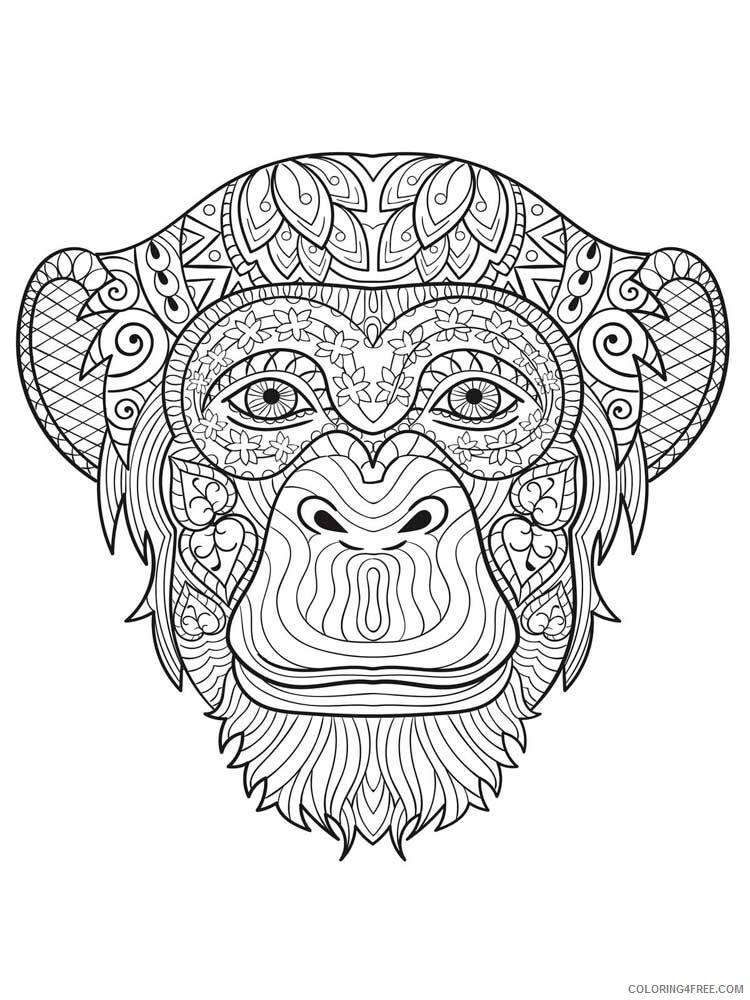 Animal Zentangle Coloring Pages zentangle monkey 7 Printable 2020 466 Coloring4free