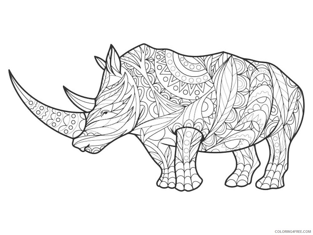 Animal Zentangle Coloring Pages zentangle rhino 10 Printable 2020 524 Coloring4free