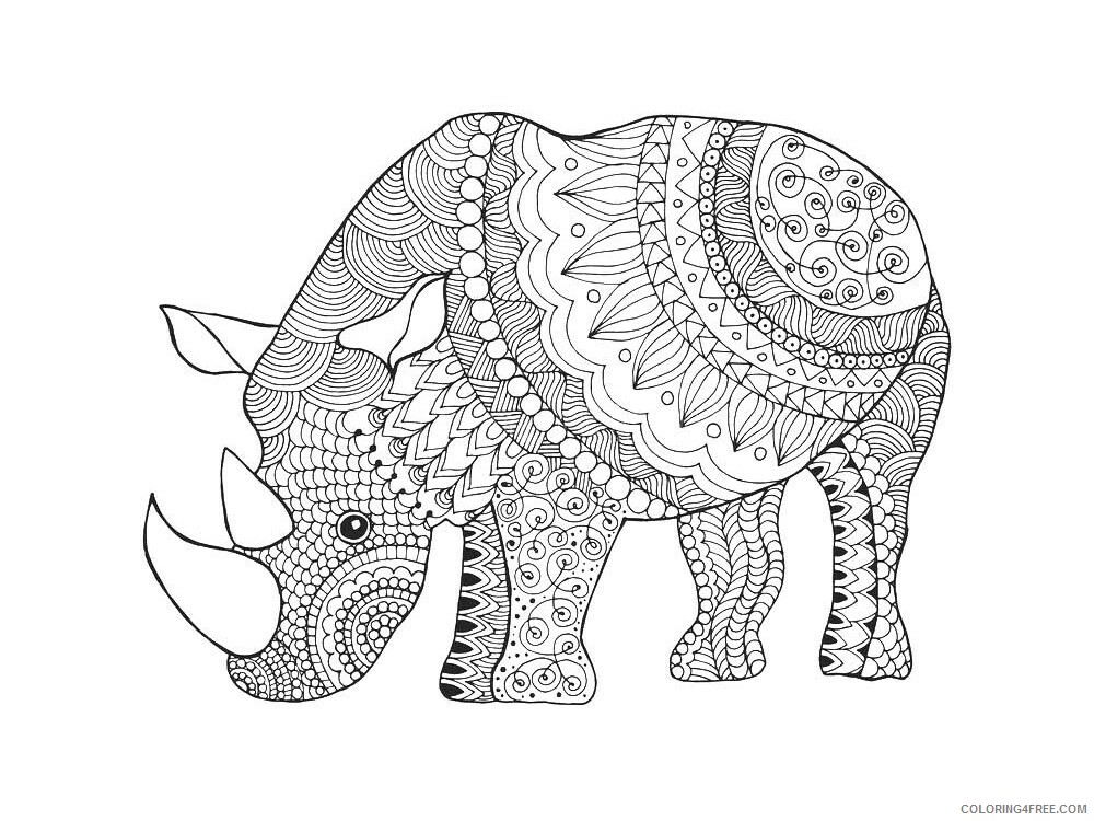 Animal Zentangle Coloring Pages zentangle rhino 11 Printable 2020 525 Coloring4free