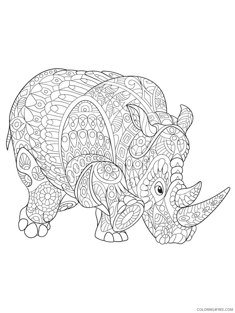Animal Zentangle Coloring Pages zentangle rhino 12 Printable 2020 526 Coloring4free