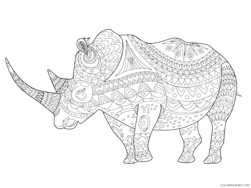 Animal Zentangle Coloring Pages zentangle rhino 2 Printable 2020 527 Coloring4free