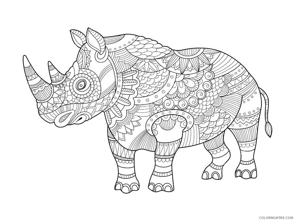 Animal Zentangle Coloring Pages zentangle rhino 3 Printable 2020 528 Coloring4free