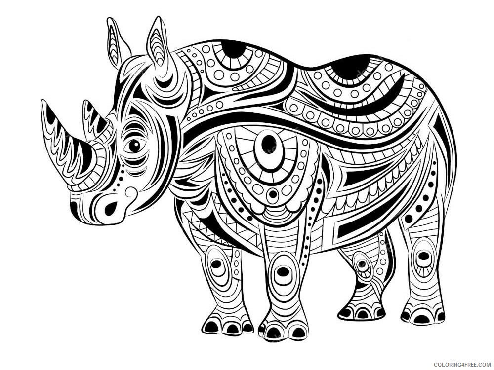 Animal Zentangle Coloring Pages zentangle rhino 4 Printable 2020 529 Coloring4free