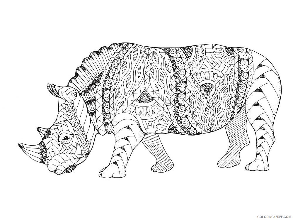 Animal Zentangle Coloring Pages zentangle rhino 5 Printable 2020 530 Coloring4free