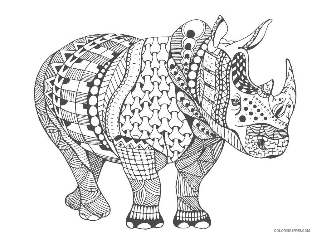 Animal Zentangle Coloring Pages zentangle rhino 9 Printable 2020 531 Coloring4free