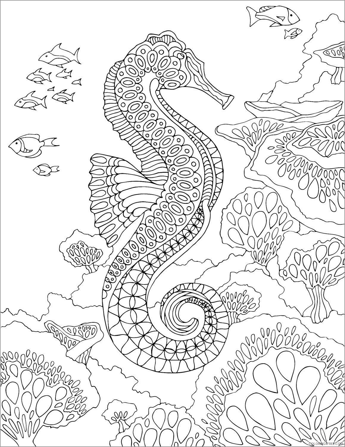 Animal Zentangle Coloring Pages zentangle seahorse for adult Printable 2020 543 Coloring4free