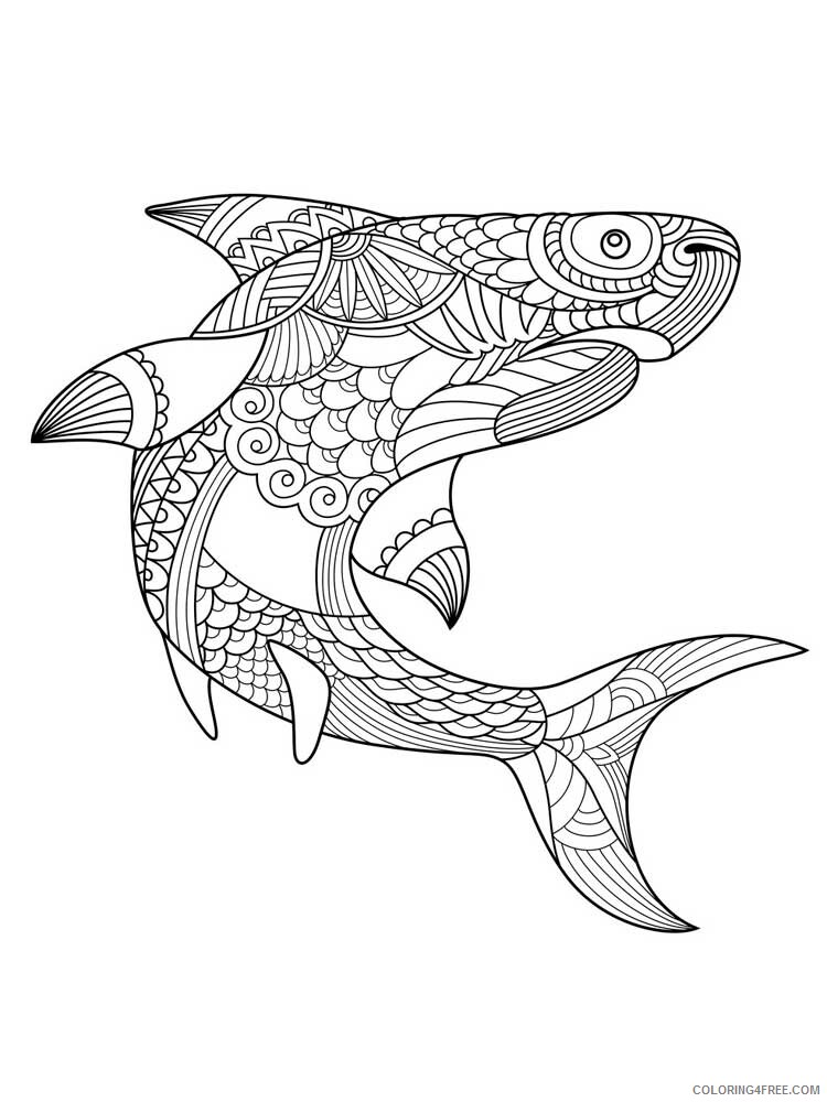 Animal Zentangle Coloring Pages zentangle shark 11 Printable 2020 547 Coloring4free