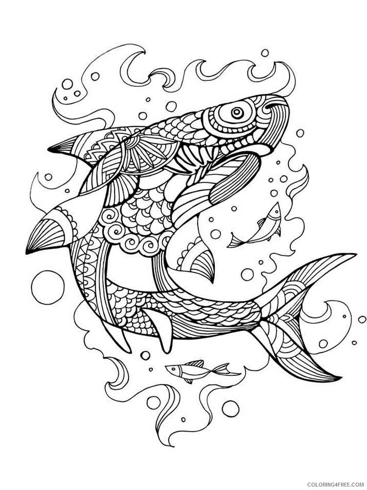 Animal Zentangle Coloring Pages zentangle shark 3 Printable 2020 551 Coloring4free