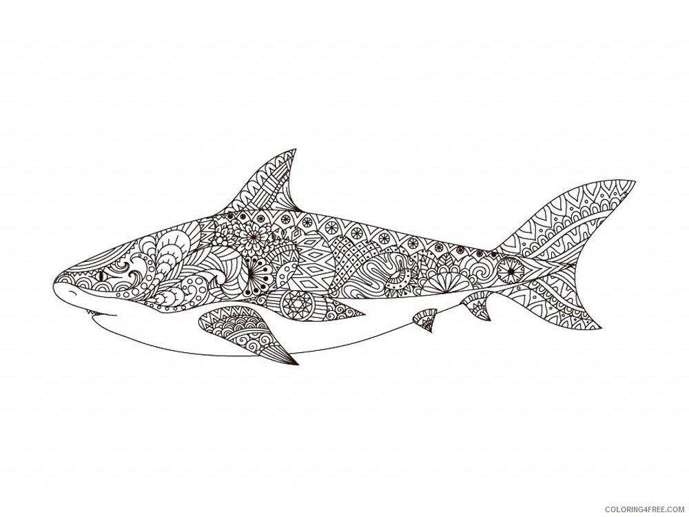 Animal Zentangle Coloring Pages zentangle shark 9 Printable 2020 556 Coloring4free