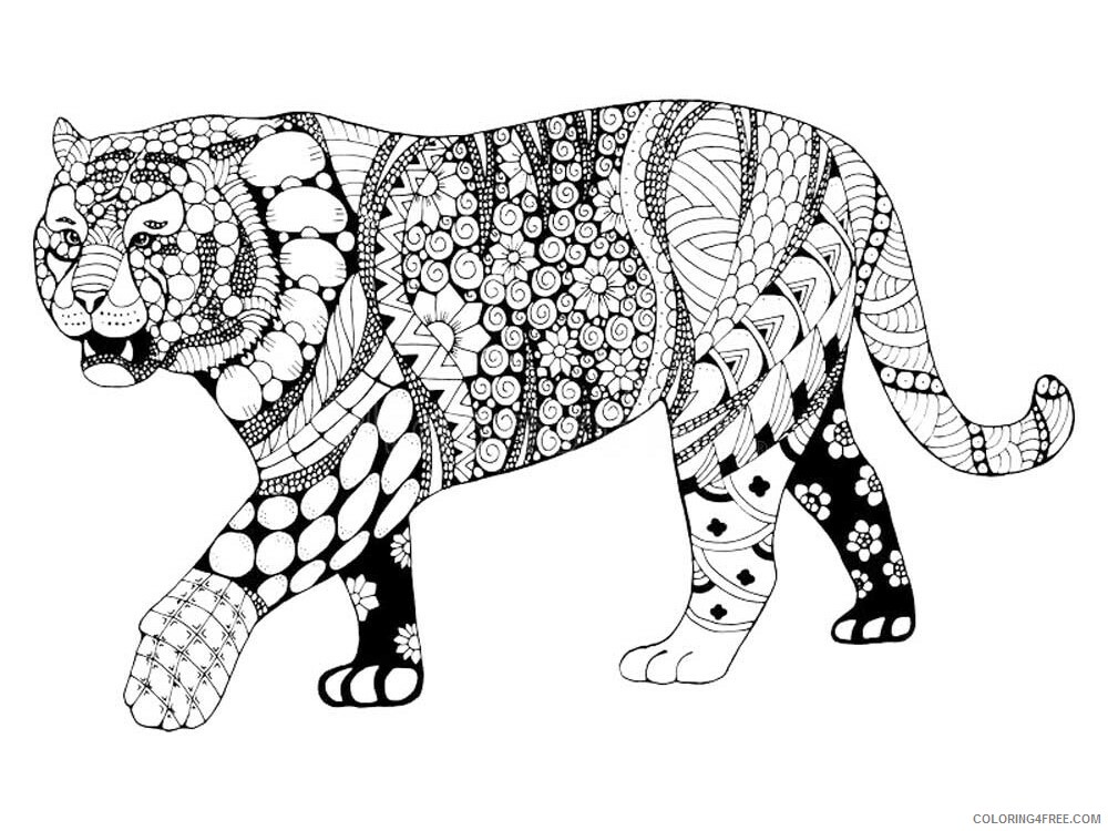 Animal Zentangle Coloring Pages zentangle tiger 6 Printable 2020 605 Coloring4free