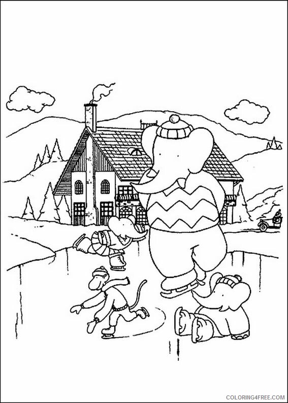 Babar Coloring Pages TV Film babar family ice skating Printable 2020 00381 Coloring4free