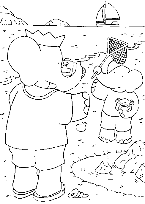 Babar Coloring Pages TV Film babar on beach Printable 2020 00384 Coloring4free