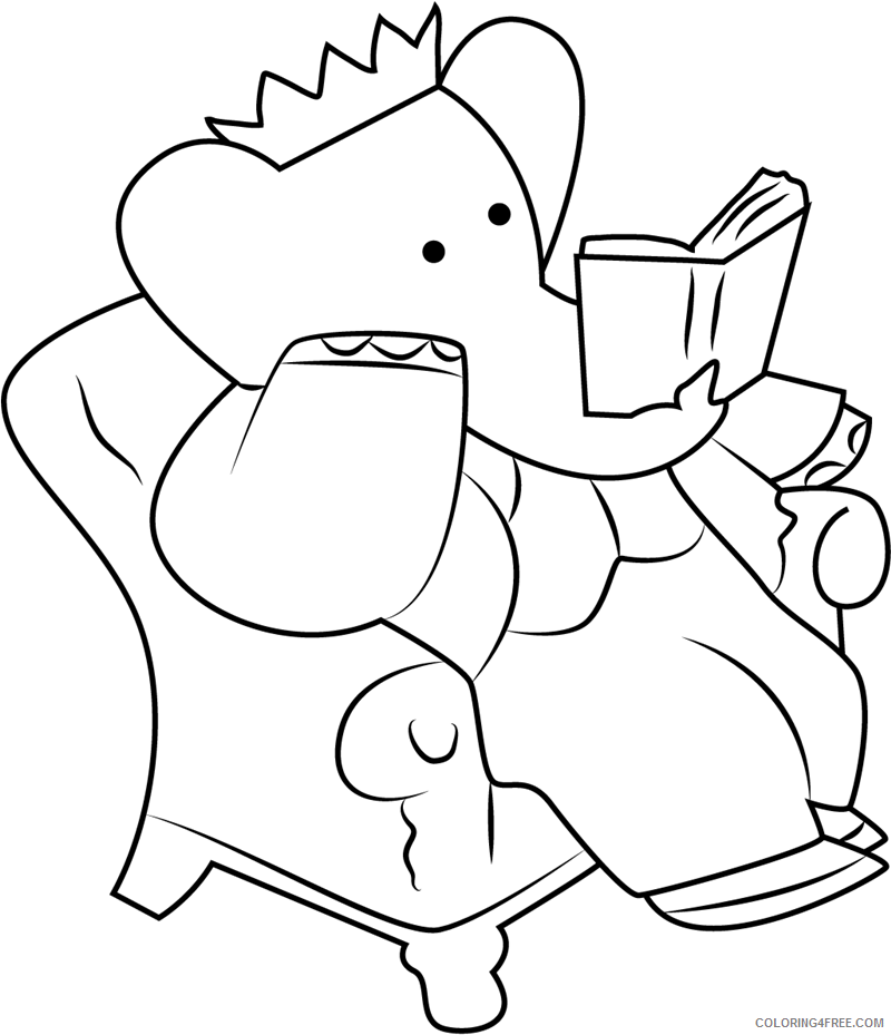 Babar Coloring Pages TV Film babar reading book Printable 2020 00352 Coloring4free