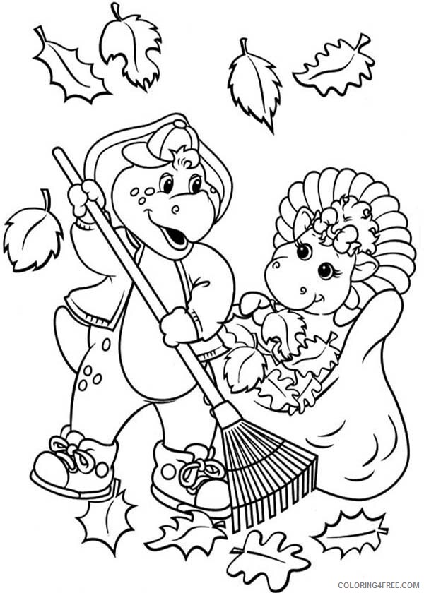 Barney and Friends Coloring Pages TV Film Cleaning Dry Leaves Printable 2020 00634 Coloring4free