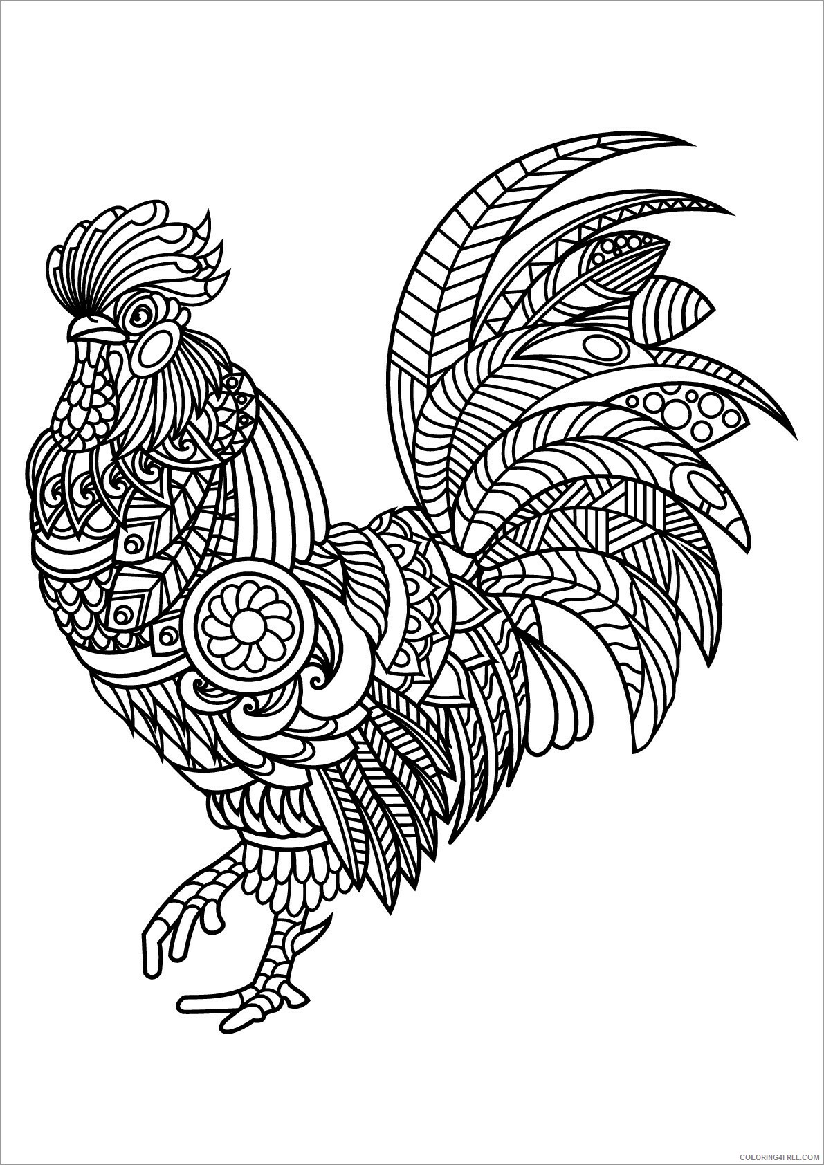 Bird Zentangle Coloring Pages zentangle rooster for adult unsmushed Printable 2020 748 Coloring4free