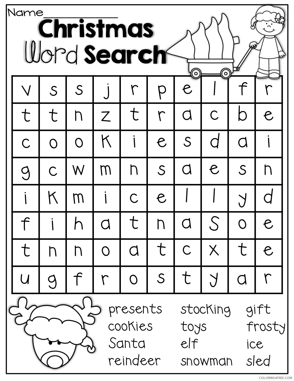 Christmas Coloring Pages 1st Grade Christmas Word Search Printable 2020 001 Coloring4free