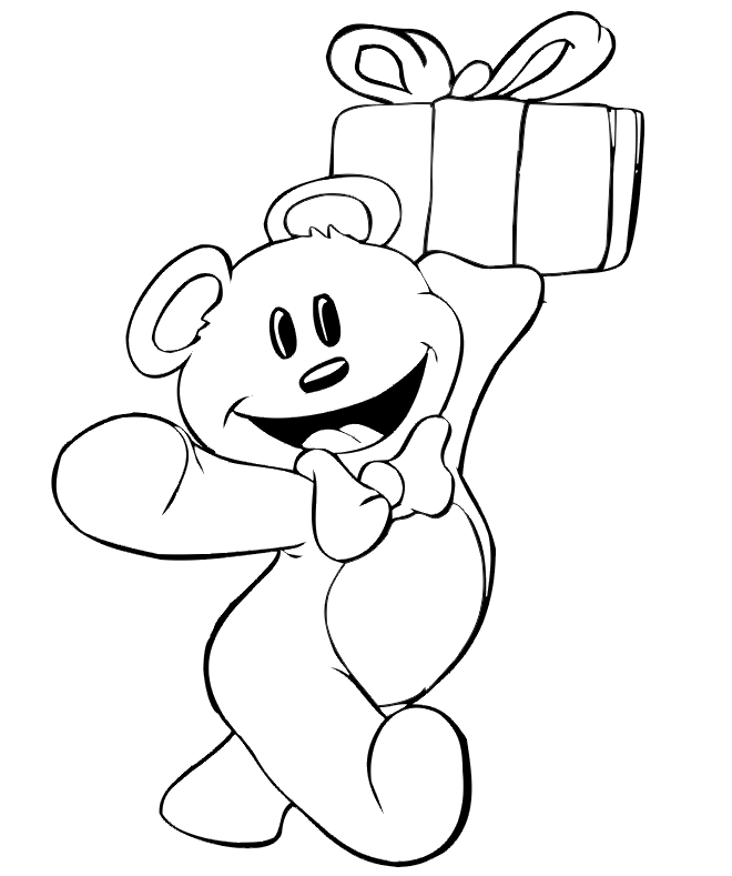Christmas Coloring Pages Bear with Christmas Present Printable 2020 004 Coloring4free
