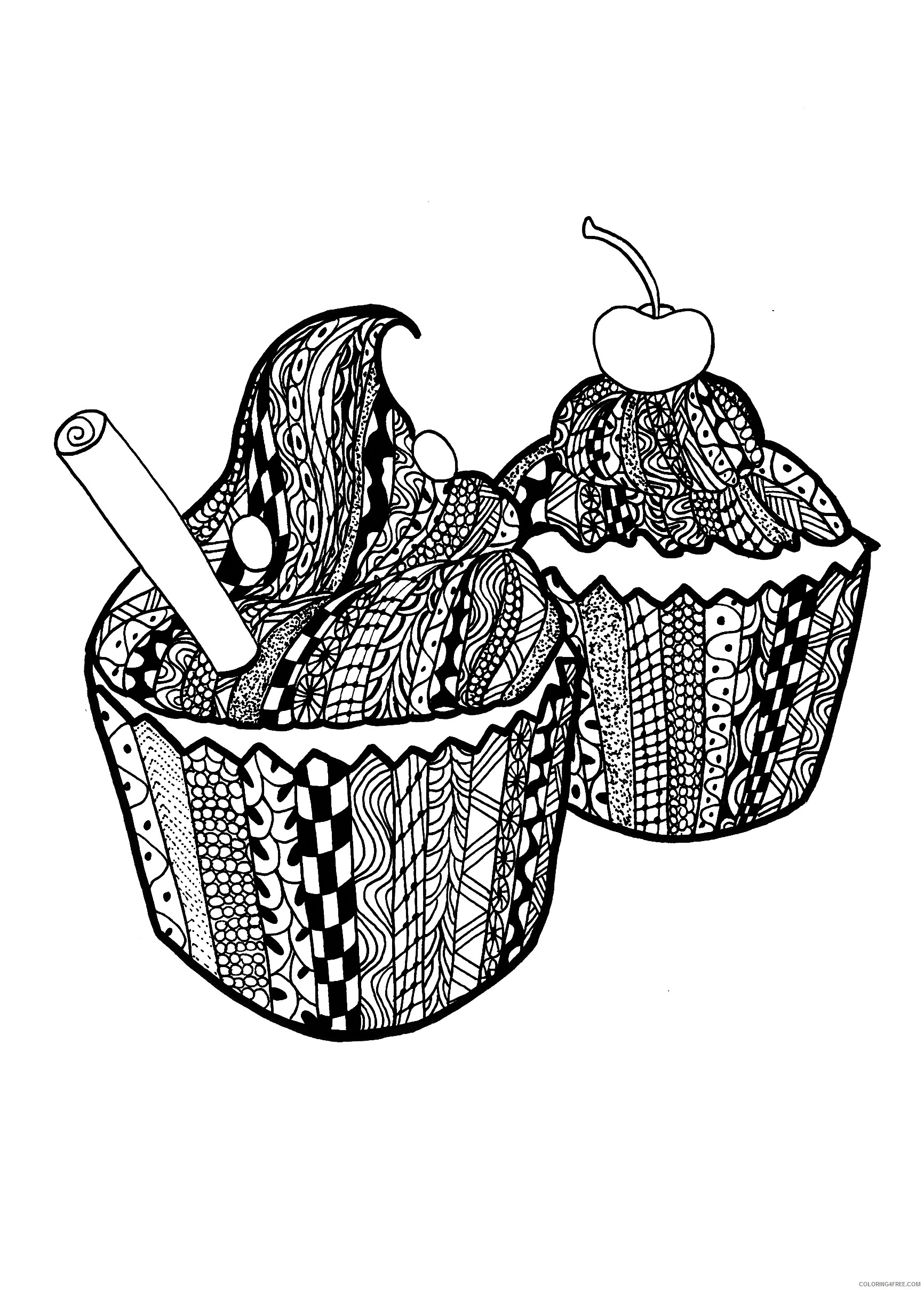 Food Zentangle Coloring Pages adults zentangle cupcakes Celine Printable 2020 754 Coloring4free