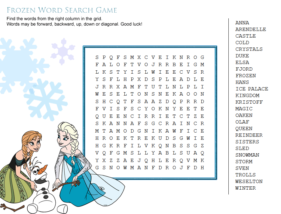 Frozen Coloring Pages TV Film Frozen Disney Word Search Printable 2020 03161 Coloring4free