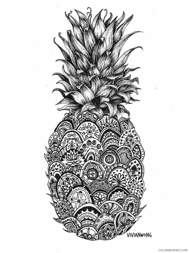 Fruit Zentangle Coloring Pages zentangle Pineapple 2 Printable 2020 813 Coloring4free