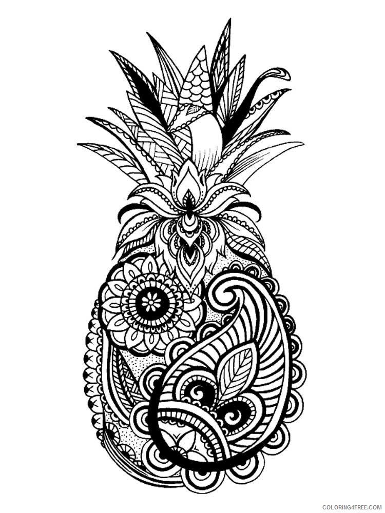 Fruit Zentangle Coloring Pages zentangle Pineapple 5 Printable 2020 815 Coloring4free