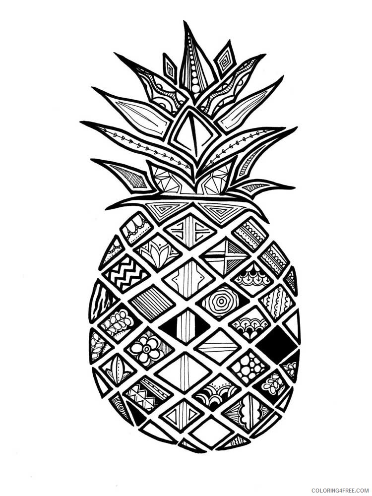 Fruit Zentangle Coloring Pages zentangle Pineapple 7 Printable 2020 817 Coloring4free