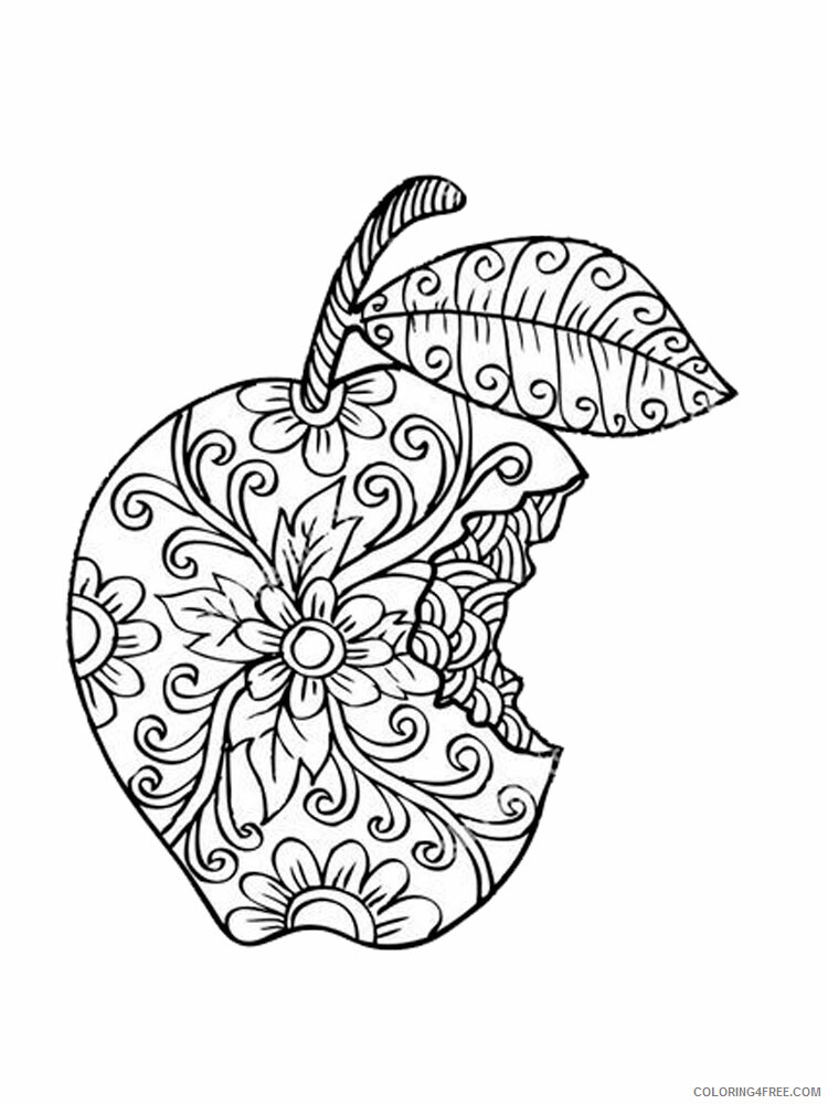 Fruit Zentangle Coloring Pages zentangle apple 5 Printable 2020 782 Coloring4free