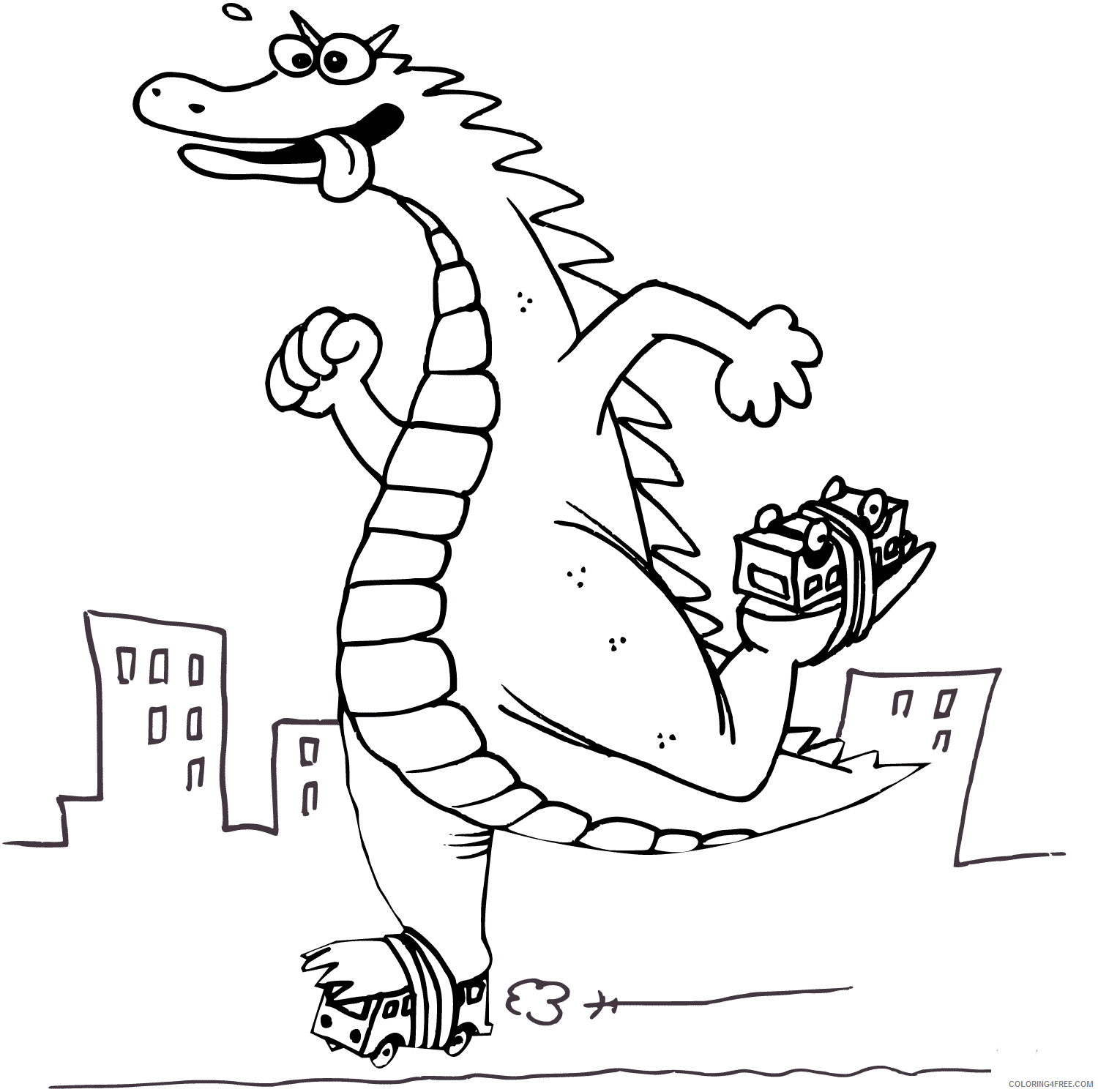 Godzilla Coloring Pages TV Film godzilla is riding on bus rollers 2020 03275 Coloring4free