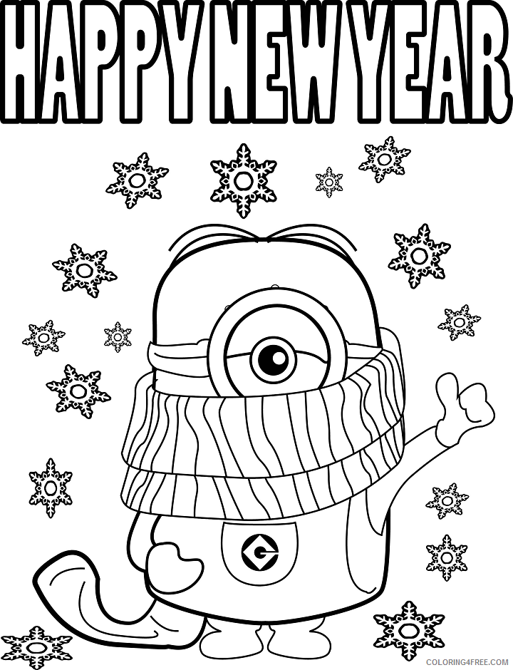 Minions Coloring Pages TV Film happy new year with minion a4 Printable 2020 05167 Coloring4free