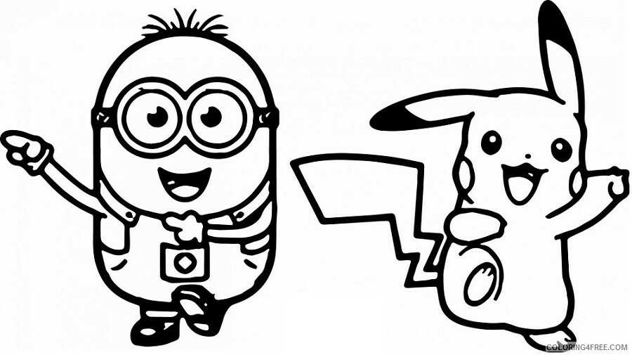 Minions Coloring Pages TV Film minion and pikachu dancing 2020 05164 Coloring4free