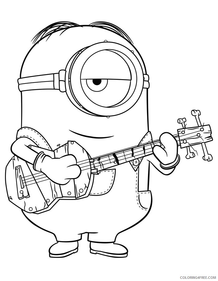 Minions Coloring Pages TV Film stuart playing guitar a4 Printable 2020 05151 Coloring4free