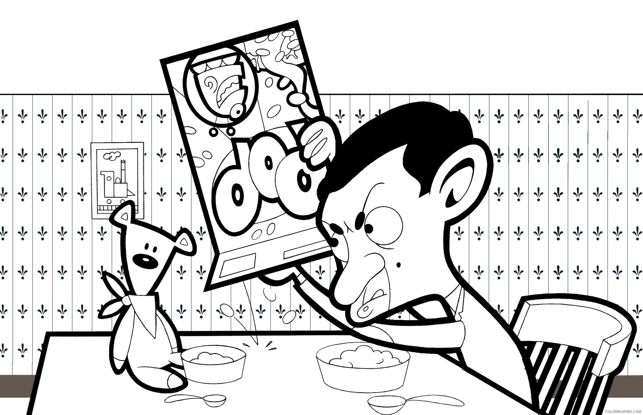 Mr Bean Coloring Pages TV Film teddy and mrbean eating Printable 2020 05350 Coloring4free