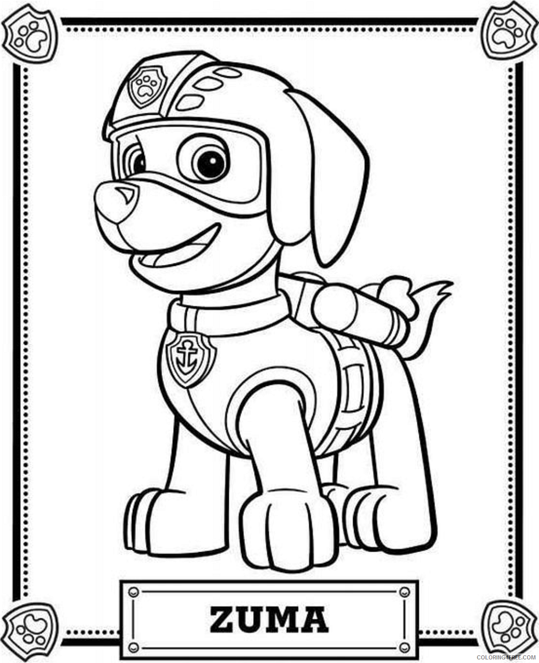 Paw Patrol Coloring Pages TV Film paw_patrol_zuma a4 Printable 2020 05884 Coloring4free