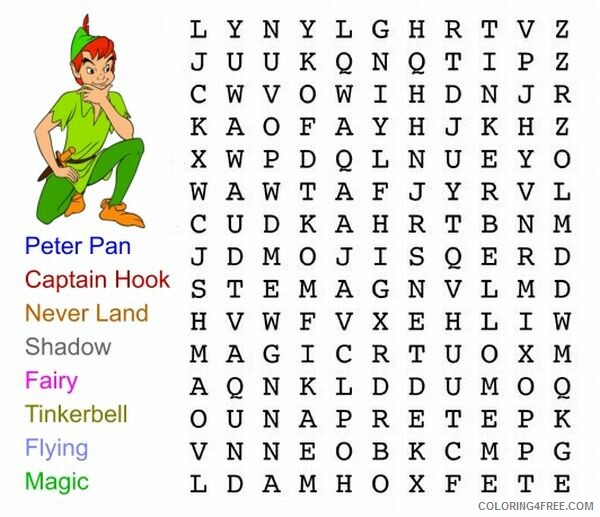 Peter Pan Coloring Pages TV Film Disney Word Search Printable 2020 06126 Coloring4free